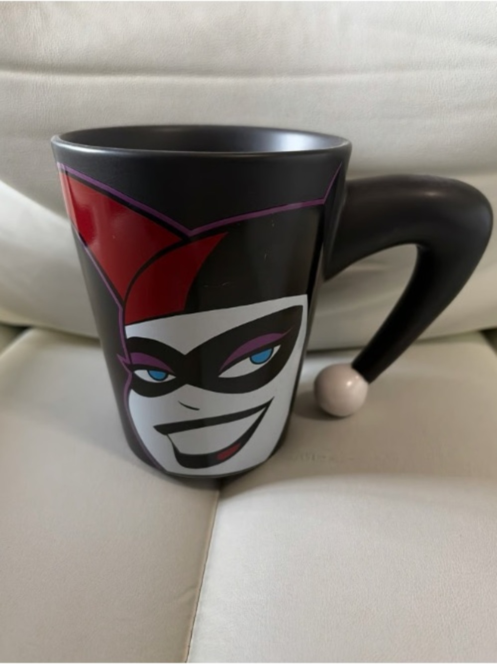 Black Ceramic Joker-Inspired Mug with Red Accent